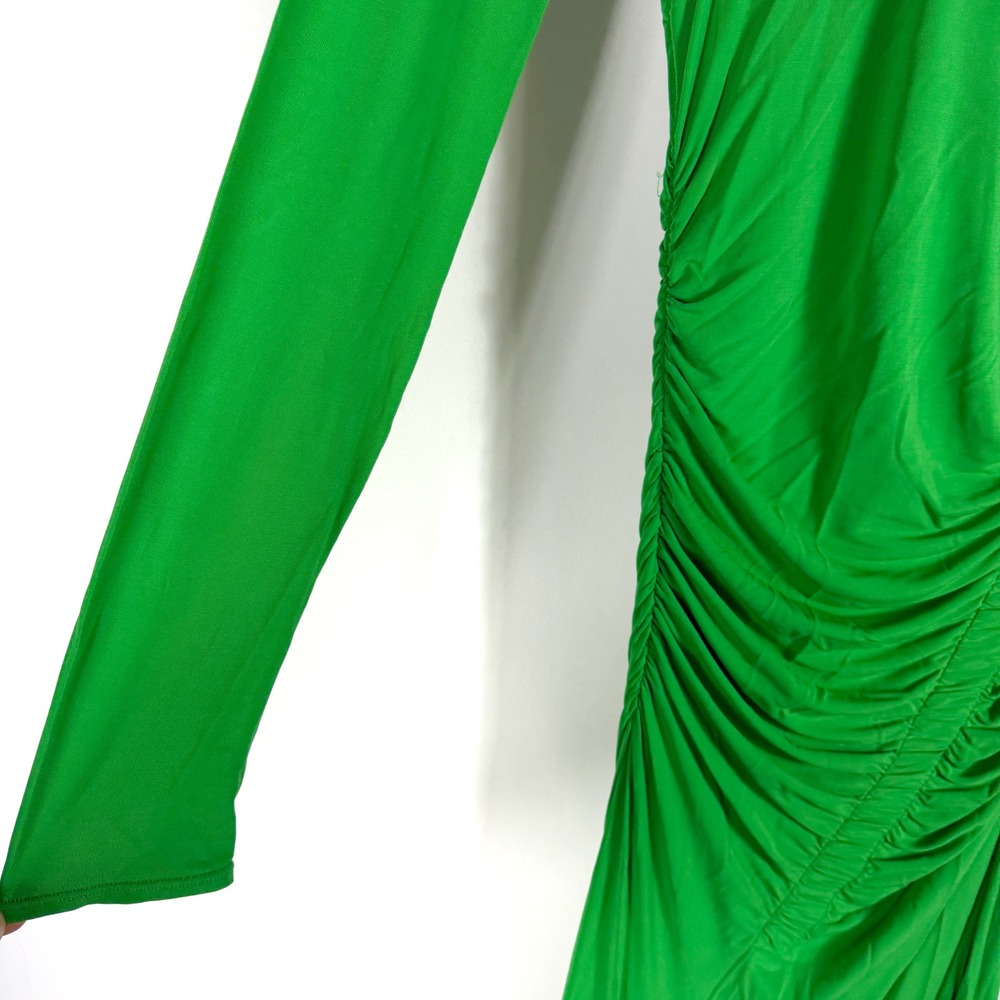 A.L.C. Adeline Maxi Dress Green Ruched Long Sleeve Asymmetrical Women Size S - Picture 8 of 14
